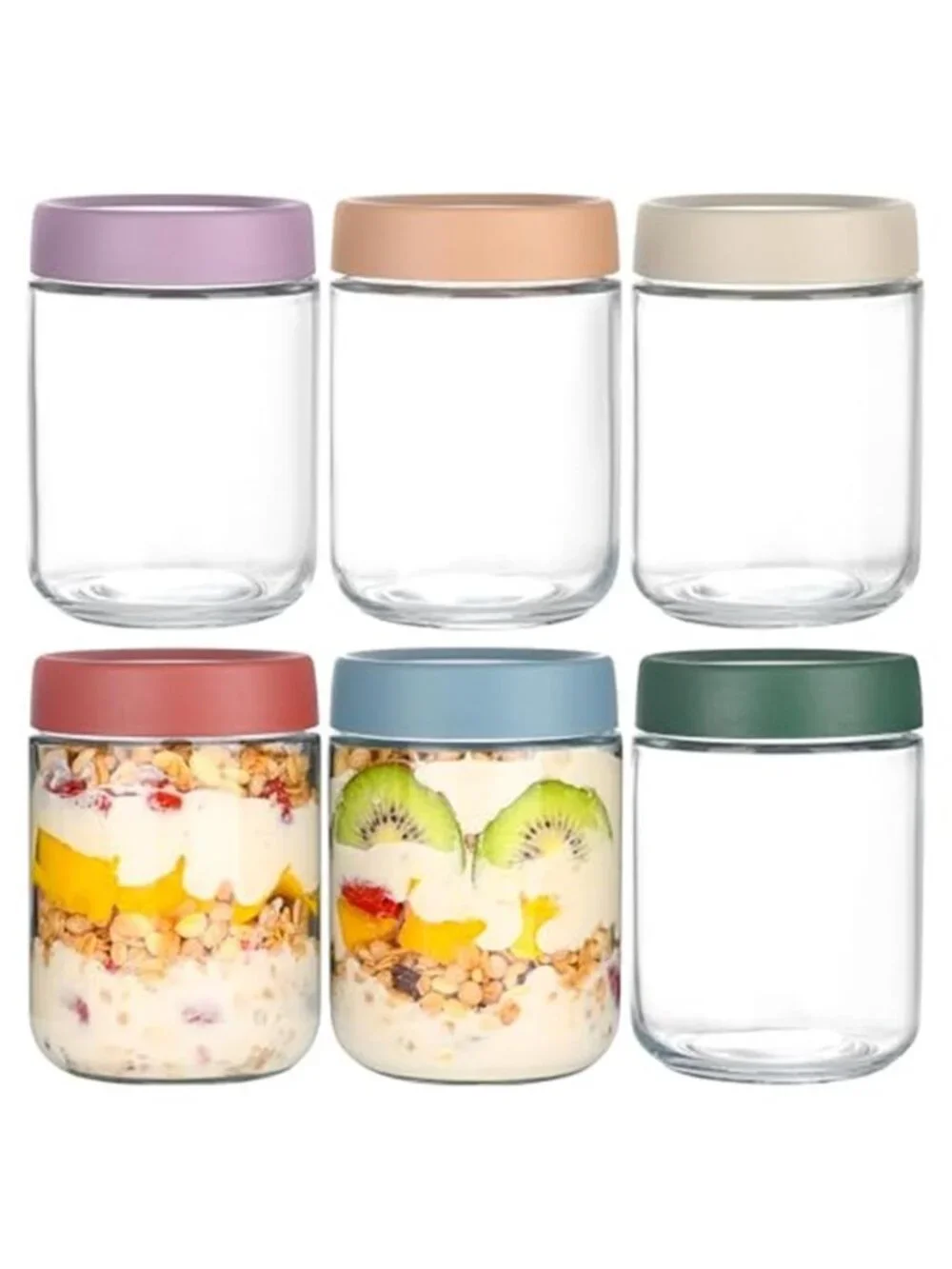 Overnight Oats Containers with Lids 16 oz Glass Jars 6 Pack Glass Mason Jars